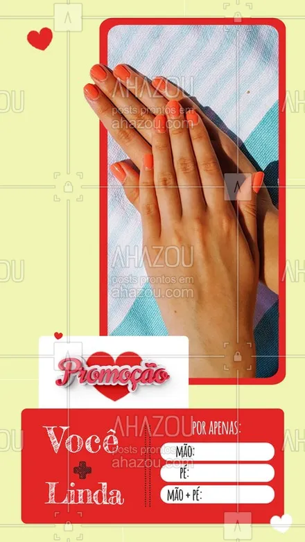 posts, legendas e frases de manicure & pedicure para whatsapp, instagram e facebook: Promoção especial desse mês inteirinho. Mão // Pé // Mão + Pé  por esse preço incrível! Ligue e já marque o seu horário. #Promo #Ahazou #Manicure #Unhas