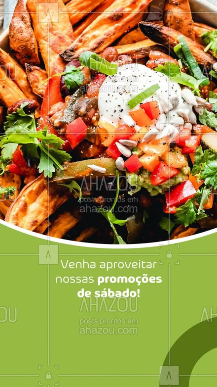 posts, legendas e frases de saudável & vegetariano para whatsapp, instagram e facebook: Seu sábado muito mais especial e saudável com as nossas promoções, venha aproveitar. 💜 #ahazoutaste #fit #vegan #vegetariano #promoções #descontos