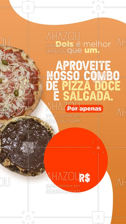 posts, legendas e frases de pizzaria para whatsapp, instagram e facebook: Duas pizzas nunca é demais para quem ama essa delícia. 😋 Aproveite nossa promoção do dia e peça esse combo. #ahazoutaste #pizza  #pizzaria #promocional #combo