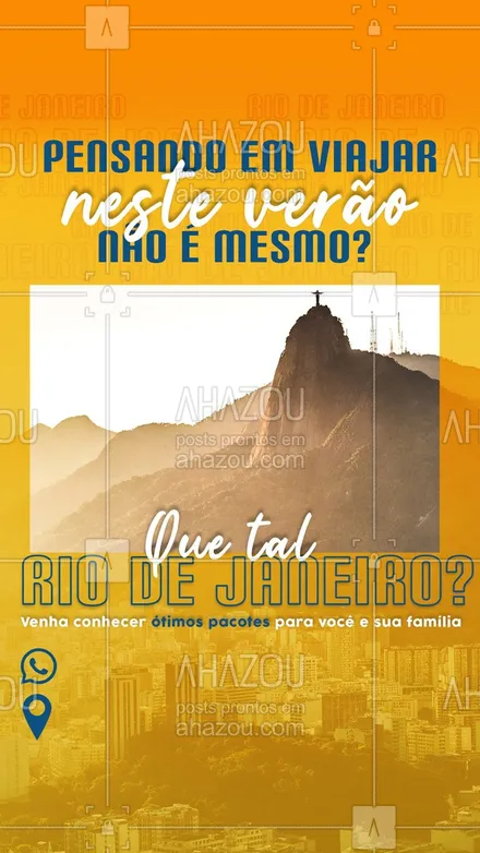 posts, legendas e frases de agências & agentes de viagem para whatsapp, instagram e facebook: Não perca essa oportunidade de uma viagem com toda a família para o Rio de Janeiro! Venha conhecer os nossos pacotes especiais para vocês. ✈️☀️ #Viajar #RioDeJaneiro #ahznoel #AhazouTravel #Viagem #AhazouTravel 