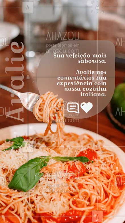posts, legendas e frases de cozinha italiana para whatsapp, instagram e facebook: Deixa nos comentários como foi sua experiência com nossa cozinha italiana.
#ahazoutaste #comidaitaliana  #cozinhaitaliana  #italianfood  #italy  #massas  #pasta  #restauranteitaliano 