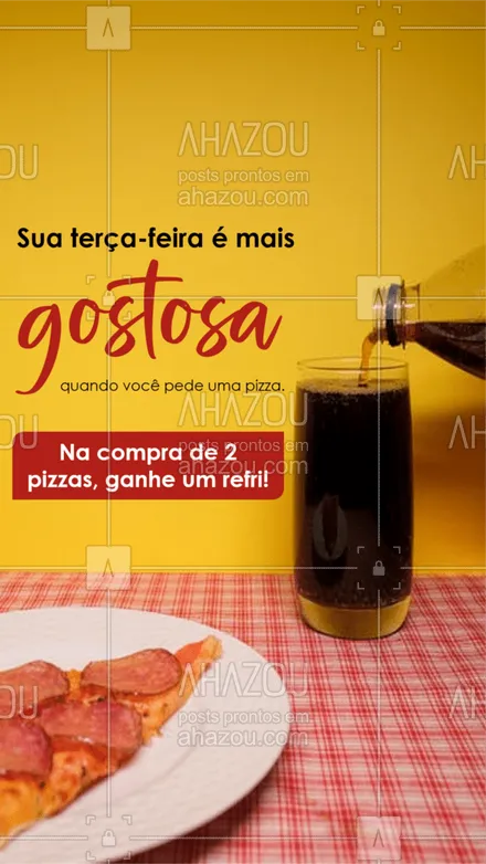 posts, legendas e frases de pizzaria para whatsapp, instagram e facebook: Essa é a promoção que você precisava para turbinar a sua terça! 🤩🍕😋
#ahazoutaste #pizza  #pizzalife  #pizzalovers  #pizzaria 