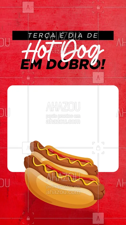 posts, legendas e frases de hot dog  para whatsapp, instagram e facebook: Terça com tudo em dobro! Vem comer o hot dog que você tanto ama - em dobro! #ahazoutaste #hotdog  #hotdoglovers  #hotdoggourmet  #cachorroquente  #food #promoção #promo #terçaemdobro #hotdogemdobro