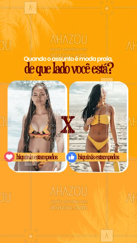 posts, legendas e frases de moda praia para whatsapp, instagram e facebook: E aí, quando o assunto é moda praia, de que lado você está? Não vale mentir não! Deixe sua resposta aqui nos comentários! 👇🏻😂
#modapraia #enquete #AhazouFashion #moda  #fashion  #beach  #praia

