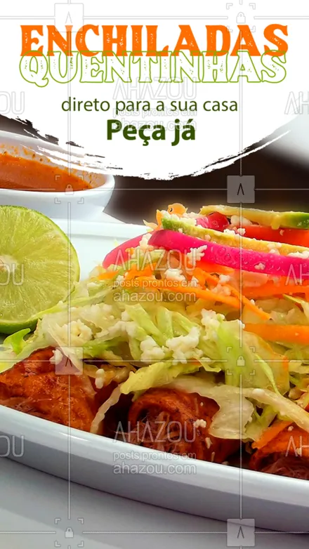 posts, legendas e frases de cozinha mexicana para whatsapp, instagram e facebook: Agora você saborear as nossas deliciosas enchiladas em casa! Peça já as suas! 
#Enchiladas #comidamexicana #delivery #deliveryfood #ahazoutaste  #vivamexico #cozinhamexicana