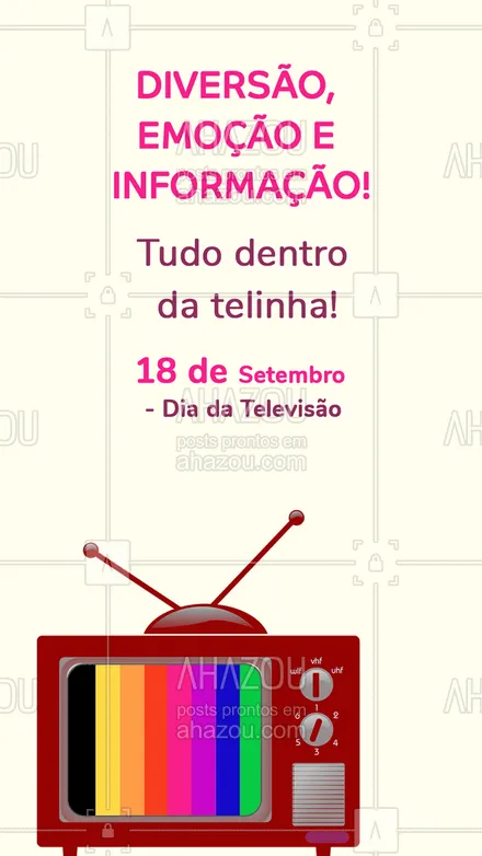 posts, legendas e frases de posts para todos para whatsapp, instagram e facebook:  Em lembrança à primeira transmissão televisiva no Brasil, hoje é comemorado o Dia da televisão! #diadatelevisao #ahazou  #motivacionais