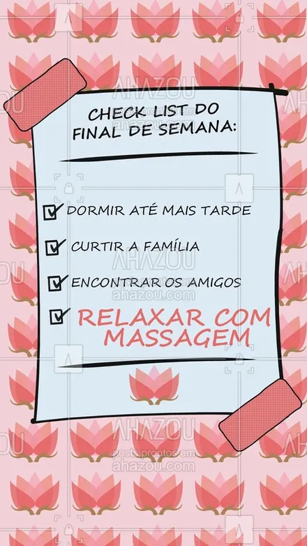 posts, legendas e frases de massoterapia para whatsapp, instagram e facebook: Uma boa massagem é pode transformar o seu dia! ✨ Agora me contem, quais são os planos de vocês para este fim de semana? ? #massagem #ahazou #massoterapia #relax #fimdesemana