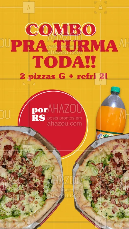 posts, legendas e frases de pizzaria para whatsapp, instagram e facebook: Hoje é dia de comer bastante com a turma reunida! Aproveite nossa promoção! 🍕
#ahazoutaste #pizzaria  #pizza  #pizzalife  #pizzalovers #combo #promo