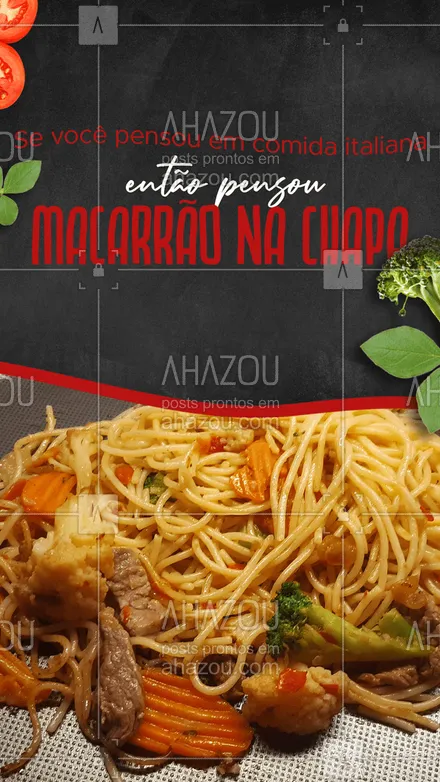 posts, legendas e frases de cozinha italiana para whatsapp, instagram e facebook: Se você também está pensando em comer comida italiana vou te dar uma ótima ideia, um MACARRÃO NA CHAPA! Venham já comer nosso maravilhoso macarrão. #Macarrão #Convite #ahazoutaste #Massas #MacarrãoNaChapa 