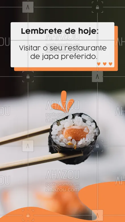 posts, legendas e frases de cozinha japonesa para whatsapp, instagram e facebook: Não é todo dia que se tem um japa na lista de compromissos. Então, aproveite! 🍣 #ahazoutaste #comidajaponesa #japanesefood #japa #sushidelivery #sushitime 