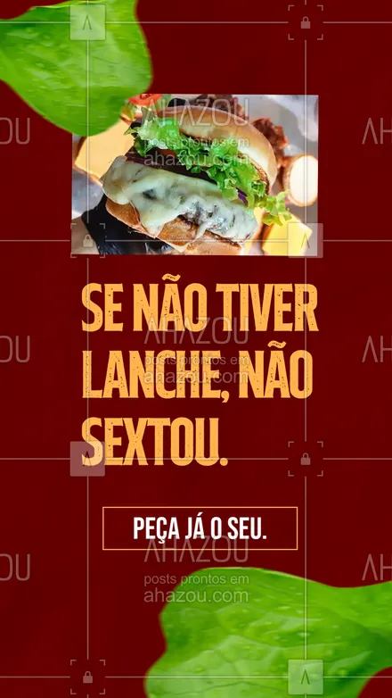 posts, legendas e frases de hamburguer para whatsapp, instagram e facebook: Seu sextou não pode faltar um delicioso lanche, hein! Peça pelo delivery. #ahazoutaste #artesanal  #burger  #burgerlovers  #hamburgueria  #hamburgueriaartesanal #convite #pedido #delivery