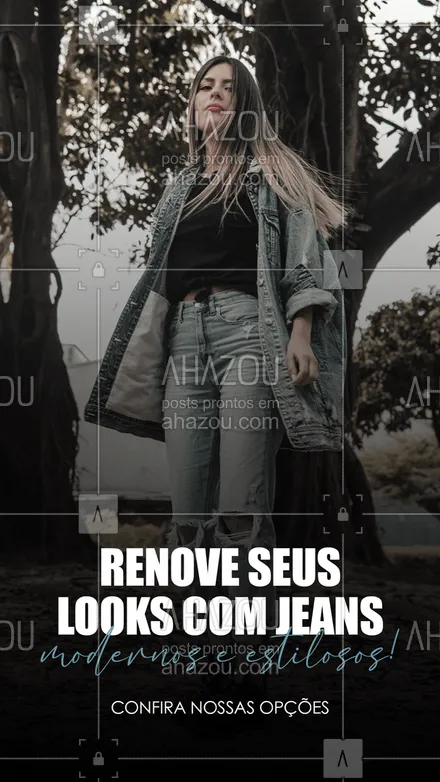 posts, legendas e frases de moda feminina para whatsapp, instagram e facebook: Quer arrasar com peças jeans que estão super em alta? Venha conferir nossas novidades! #AhazouFashion #fashion  #fashionista  #lookdodia  #moda  #modafeminina  #OOTD #jeans #look #calça #jaqueta #peças