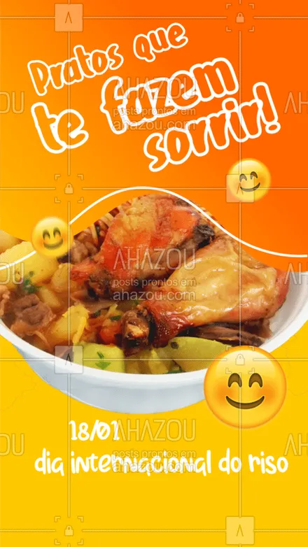 posts, legendas e frases de marmitas para whatsapp, instagram e facebook: No dia internacional do riso, tenha uma refeição que te faz sorrir! Vem pra cá ou peça pelo delivery <3 #ahazoutaste #foodlovers #diadoriso