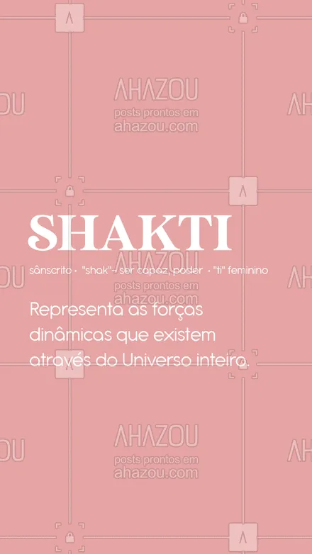 posts, legendas e frases de yoga para whatsapp, instagram e facebook: SHAK•TI É energia, habilidade, força, esforço, poder, capacidade. É a incorporação da energia dinâmica de Shiva. Shakti é o útero de toda a criação e, portanto, é o aspecto da mãe Divina. É a semente de todo dinamismo, esplendor, beleza, equanimidade, paz e nutrição. Shakti é a força da vida. #AhazouSaude #meditation #yogalife #yoga #namaste #yogainspiration #meditacao #energia #significados #shakti #AhazouSaude 