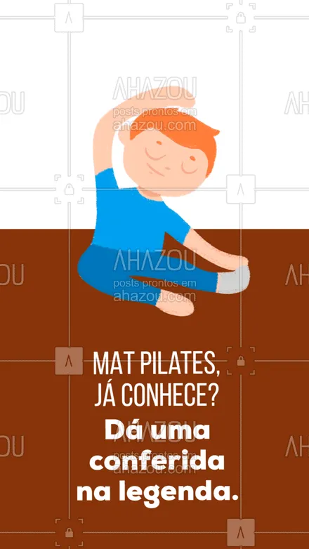 posts, legendas e frases de pilates para whatsapp, instagram e facebook: O Mat pilates é uma variação do pilates que não utiliza os equipamentos, somente o MAT (tapete) e alguns acessórios. Além de trazer todos os benefícios, também auxilia na melhoria do corpo e mente para a realização de todos os exercícios. Venha conhecer o MAT pilates. #matpilates #pilates #saude #AhazouSaude #convite #fitness