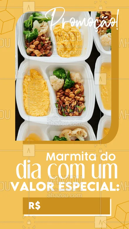 posts, legendas e frases de marmitas para whatsapp, instagram e facebook: O seu almoço vai ficar ainda mais gostoso com a nossa promoção do dia, não deixe de provar o nosso tempero 😋 #ahazoutaste #marmita #marmitex #promoção #refeição  #comidacaseira 