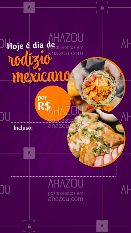 posts, legendas e frases de cozinha mexicana para whatsapp, instagram e facebook: Nosso rodízio tem um precinho excelente e muita coisa inclusa para matar a sua vontade de comer uma boa comida mexicana, aproveite! 🌮 #rodízio #ahazoutaste #comidamexicana #comida