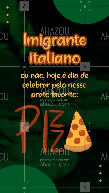 posts, legendas e frases de pizzaria para whatsapp, instagram e facebook: Cadê os amantes de pizza pra celebrar com a gente??❤️️

#DiadoImigranteItaliano #AhazouTaste #Pizza #Pizzaria #Gastronomia
