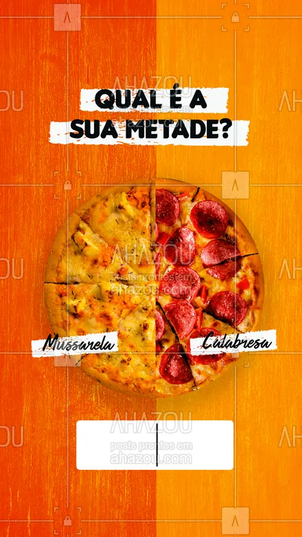 posts, legendas e frases de pizzaria para whatsapp, instagram e facebook: Nós queremos saber: se você tivesse uma metade, qual dessas duas seria? 🤔🍕
#ahazoutaste #pizza #pizzalife #pizzalovers #pizzaria #ahazoutaste 