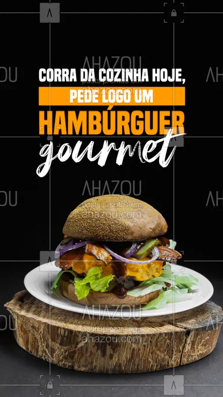 posts, legendas e frases de hamburguer para whatsapp, instagram e facebook: Para que ter trabalho, se o melhor hambúrguer gourmet está aqui esperando por você? Venha fazer o seu pedido. #hamburguer #gourmet #convite #gastro #hamburgueria #ahazoutaste