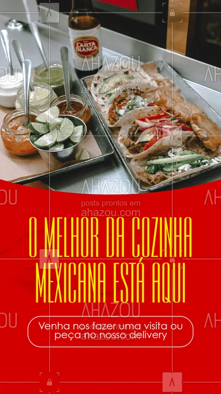 posts, legendas e frases de cozinha mexicana para whatsapp, instagram e facebook: Se você gosta de uma boa comida mexicana, você está no lugar certo. Faça seu pedido pelo delivery ou venha nos conhecer.
#ahazoutaste #comidamexicana  #cozinhamexicana  #vivamexico  #texmex  #nachos 