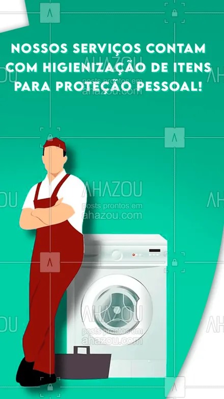 posts, legendas e frases de lavanderia para whatsapp, instagram e facebook: Traga seus equipamentos de trabalho para higienização! #AhazouServiços  #lavanderia #roupalavada #roupalimpa 