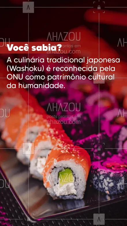posts, legendas e frases de cozinha japonesa para whatsapp, instagram e facebook:  Além disso, é uma das poucas tradições gastronômicas que ganharam esse título! 
#CulinariaJaponesa #CuriosidadesGastronomicas #ahazoutaste #ComidaJaponesa