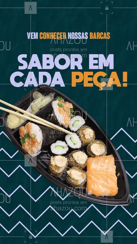 posts, legendas e frases de cozinha japonesa para whatsapp, instagram e facebook: Você ainda não conhece as nossas barcas? Então para tudo e vem conhecer, é uma mais gostosa que a outra da vontade de provar todas ? #ahazoutaste  #japa #sushidelivery #sushitime #japanesefood #comidajaponesa #sushilovers #sushi #barca #peça #pedido 