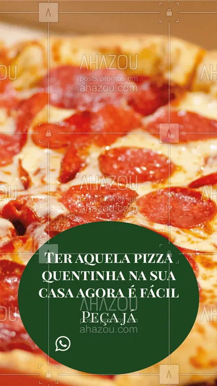 posts, legendas e frases de pizzaria para whatsapp, instagram e facebook: Eu ouvi pizza quentinha??? ? Peça já a sua! #pizza #pizzaria #ahazou #delivery #delicia 