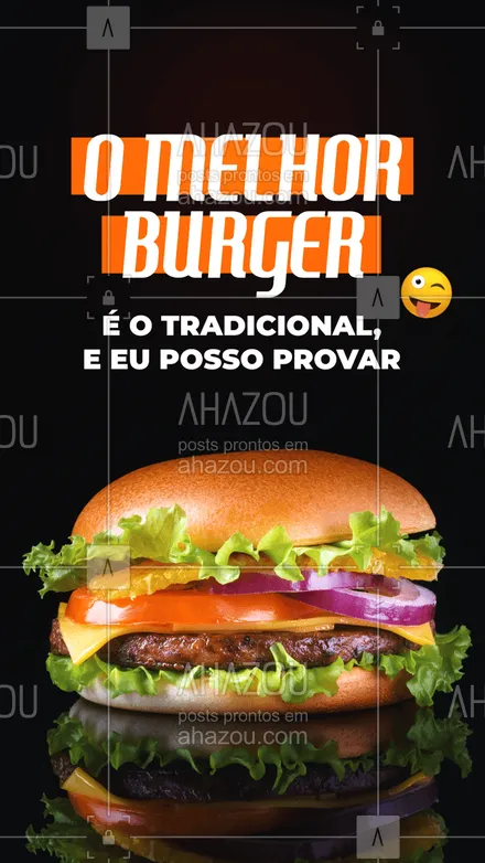 posts, legendas e frases de hamburguer para whatsapp, instagram e facebook: A tradição é uma marca de qualidade, e o nosso burger tem essa marca. Feito de forma tradicional, ele é menor do que o burger gourmet, mas feito com alto controle de qualidade. Garantindo um lanche delicioso, e com um ótimo custo benefício. Pediu, provou, amou! 
#ahazoutaste #hamburgueria #hamburger #burgerlovers #burger #hamburguertradicional
