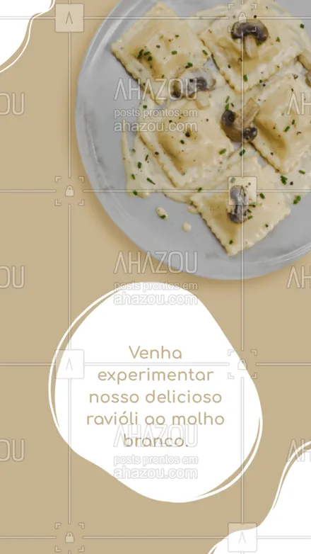 posts, legendas e frases de cozinha italiana para whatsapp, instagram e facebook: Juntamos o melhor dos dois mundos Ravióli + Molho Branco.
A combinação perfeita.
Peça já o seu e se encante.
#ahazoutaste #cozinhaitaliana  #italianfood  #massas  #pasta  #restauranteitaliano 