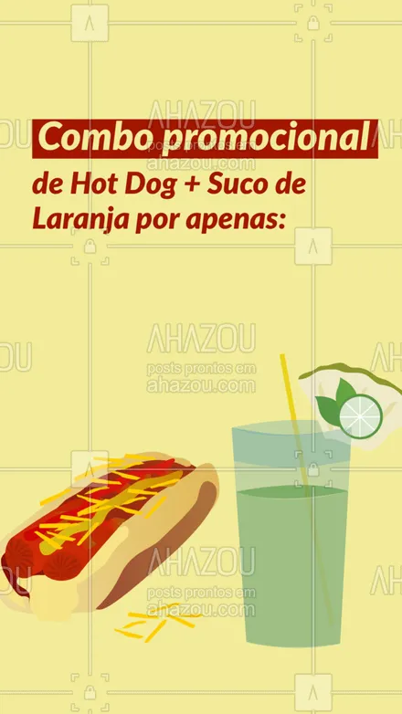 posts, legendas e frases de hot dog  para whatsapp, instagram e facebook: Se você ama um hot dog, aproveite pois estamos com um combo delicioso de suco de laranja + hot dog! Faça já o seu pedido pelo telefone: (__________________) e garanta já o seu combo. #Promo #Combo #ahazoutaste #HotDog #Suco #Laranja 