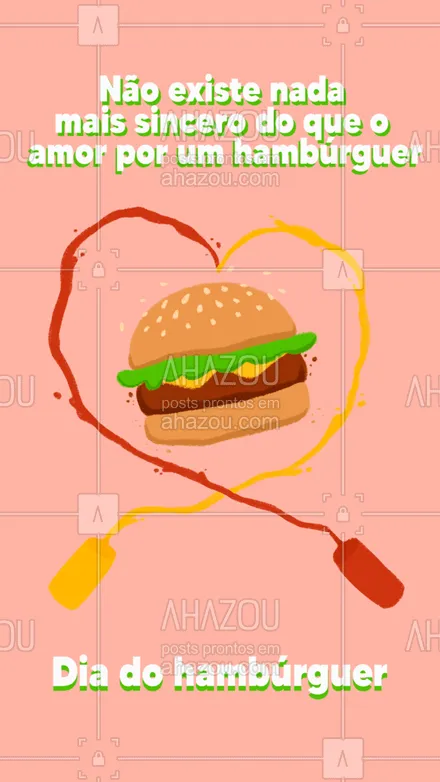 posts, legendas e frases de assuntos variados de gastronomia para whatsapp, instagram e facebook: Quem não ama um hambúrguer, não é mesmo? Feliz dia do hambúrguer! ??❤️ #hamburguer #burguer #diadohamburguer #ahazoutaste #gastronomia #ahazoutaste 