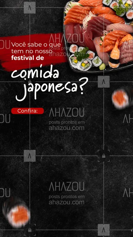 posts, legendas e frases de cozinha japonesa para whatsapp, instagram e facebook: Não tem como perder tantas coisas gostosas assim, né? ? 
#festival #comidajaponesa #sushitime #ahazoutaste  #japanesefood #sushilovers