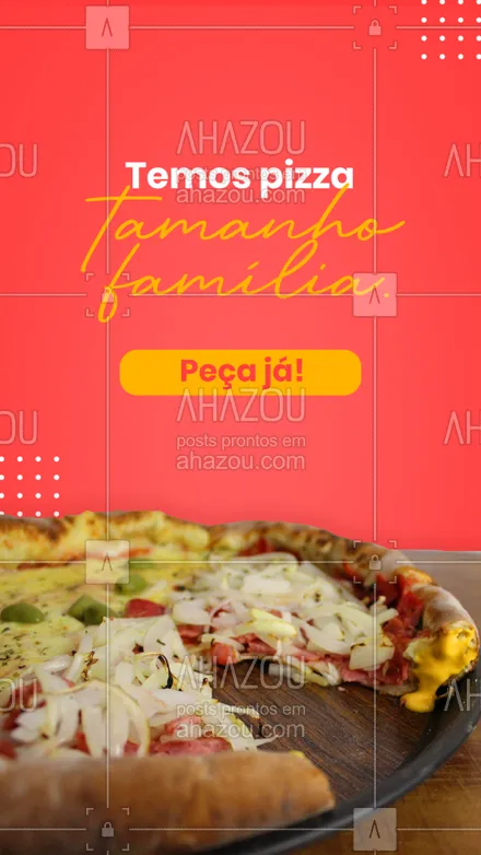posts, legendas e frases de pizzaria para whatsapp, instagram e facebook: Aqui tem pizza para a galera, peça já nossa pizza tamanho família.
Escolha seu sabor favorito e aguarde a entrega.
#ahazoutaste  #pizzalovers  #pizzalife  #pizzaria  #pizza 