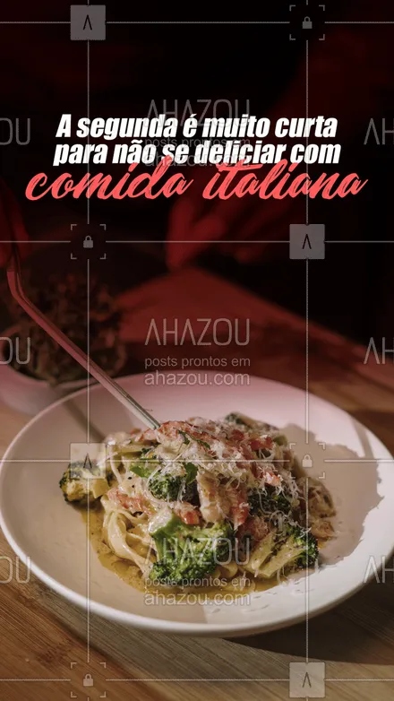 posts, legendas e frases de cozinha italiana para whatsapp, instagram e facebook: Aproveita e dá um pulinho aqui para comer a sua massa favorita! 😋🍝
#ahazoutaste #comidaitaliana  #cozinhaitaliana  #italianfood  #italy  #restauranteitaliano  #pasta  #massas 
