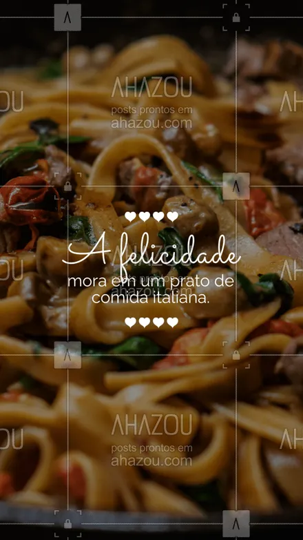 posts, legendas e frases de cozinha italiana para whatsapp, instagram e facebook: Fui atrás da felicidade e voltei com um prato repleto de comida italiana! Entre em contato, faça o seu pedido e encontre a felicidade também. 🍝🤗 #comidaitaliana #italia #comida #food #ahazoutaste #massas  #restauranteitaliano  #italy  #italianfood  #cozinhaitaliana 