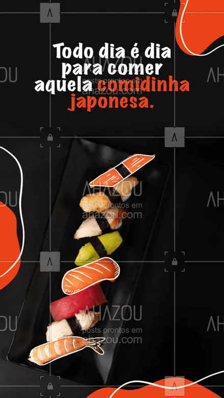 posts, legendas e frases de cozinha japonesa para whatsapp, instagram e facebook: Você não precisa de nenhuma data ou motivo especial para matar a sua vontade de comer sushi. Aproveite que temos um cardápio variado esperando por você e venha se deliciar. Ligue e reserve seu horário ou faça seu pedido para entrega (inserir número). 

 #japa  #comidajaponesa  #japanesefood #ahazoutaste #sushidelivery  #sushilovers  #sushitime #convite