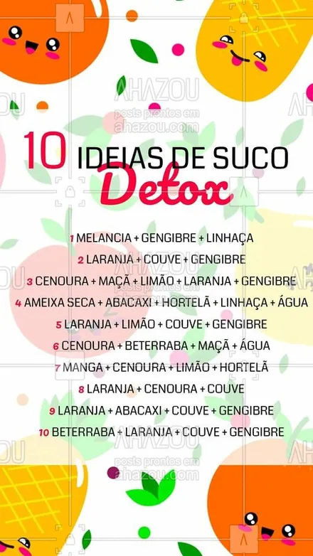 posts, legendas e frases de nutrição para whatsapp, instagram e facebook: Precisando de ideias para fazer um suco saudável e detox? Olha só essa lista! ? #sucodetox #ahazou #nutriçao #suco #alimentaçao