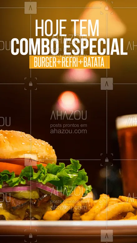 posts, legendas e frases de hamburguer para whatsapp, instagram e facebook: Só hoje!
Compre um burger e leve o refri e as fritas. Aproveite e peça já o seu!
#ahazou #comer #burger #fritas #instafood
