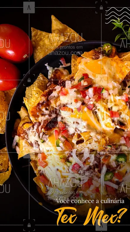 posts, legendas e frases de cozinha mexicana para whatsapp, instagram e facebook: Tex Mex é uma combinação da cozinha mexicana e estaduniense. Ela surgiu, a princípio, no estado do Texa, quando ele ainda fazia parte do méxico.
Ela é composta por tacos; enchiladas recheadas; nachos; feijão frito; fajitas e chilli.
#ahazoutaste #comidamexicana  #cozinhamexicana  #nachos  #texmex  #vivamexico 