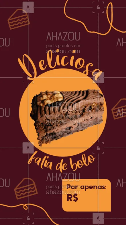posts, legendas e frases de doces, salgados & festas para whatsapp, instagram e facebook: Vai um bolinho aí? Vendemos fatias de bolo deliciosas, com um precinho especial. Vem matar sua vontade!  ??
#bolo #cake #ahazoudoces  #doces #culinária #confeitaria 
