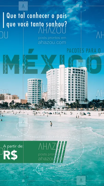 posts, legendas e frases de agências & agentes de viagem para whatsapp, instagram e facebook: Você não pode deixar de visitar o país mundialmente conhecido pelos seus maravilhosos Tacos entre outras comidas maravilhosas e diversas outras atrações, a tão sonhada fotografia de viagem em Cidade do México, Cancun, Guadalupe, Cancun entre outros lugares incríveis! Então aproveite nosso pacote com valor especial e agende sua viagem. ✈️? #México#Viagem #AhazouTravel #Cancun
