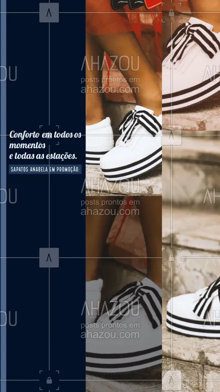 posts, legendas e frases de moda feminina, acessórios para whatsapp, instagram e facebook: Combinação perfeita de conforto para todos os momentos e para todas as estações você só consegue com os sapatos Anabela. E estamos com uma promoção nos nossos modelos, confira: (colocar aqui informações sobre a promoção). Entre em contato para saber mais e/ou conhecer nossos modelos. #promocao #desconto #AhazouFashion #sapatos #editavel #moda #AhazouFashion 