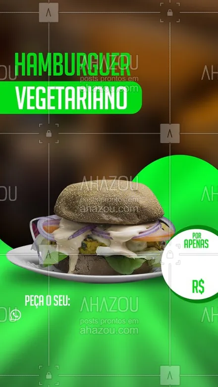 posts, legendas e frases de saudável & vegetariano para whatsapp, instagram e facebook: Venha experimentar nosso hamburguer vegetariano! Você não irá se arrepender! #ahazou #burger #vegetariano