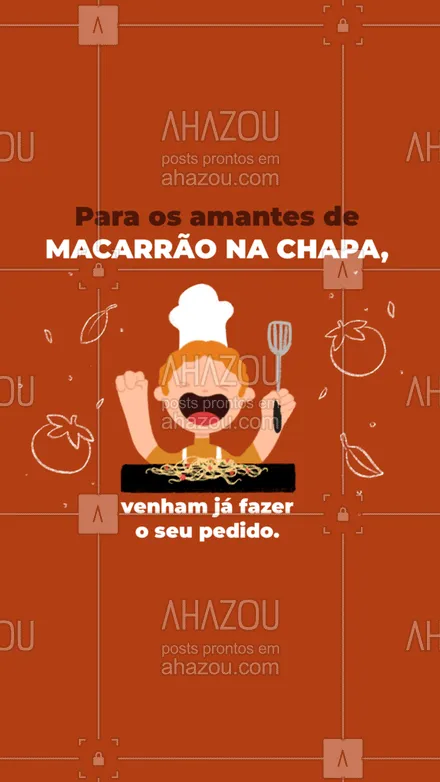 posts, legendas e frases de cozinha italiana para whatsapp, instagram e facebook: Para quem realmente é amante de um delicioso macarrão na chapa, não vai deixar de fazer o seu pedido hoje não é mesmo? Estamos te aguardando. #Macarrão #Convite #ahazoutaste #Delivery #MacarrãoNaChapa 