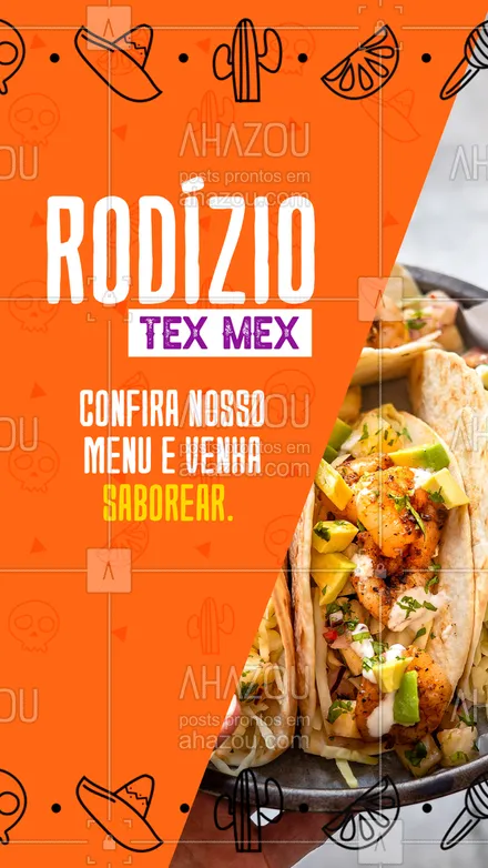 posts, legendas e frases de cozinha mexicana para whatsapp, instagram e facebook: Nosso rodízio de mexicano é o que você precisa para saborear TODOS os seus pratos favoritos, acompanhado dos nossos molhos irresistíveis. Chama a galera e venha curtir o melhor rodízio da região por apenas R$xx,xx. #ahazoutaste #comidamexicana  #cozinhamexicana  #nachos  #texmex  #vivamexico #rodízio