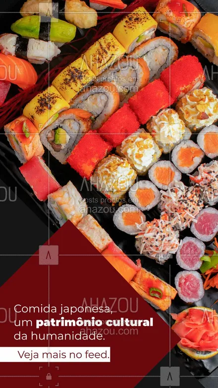 posts, legendas e frases de cozinha japonesa para whatsapp, instagram e facebook: Você sabia que a culinária japonesa tradicional, conhecida como "Washoku" é reconhecida pela ONU como Patrimônio Imaterial Cultural? Isso mesmo, apenas a Washoku e a culinária francesa são homenageadas e reconhecidas como tradições gastronômicas. Além disso, o Japão é um modelo global de dieta saudável e tem o menor índice de obesidade entre as demais nações. #ahazoutaste #comidajaponesa  #japa  #japanesefood  #sushilovers  #sushitime 