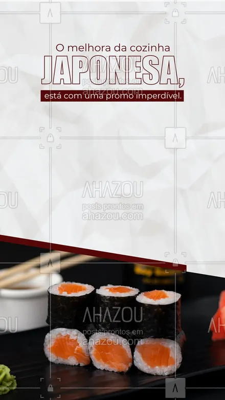 posts, legendas e frases de cozinha japonesa para whatsapp, instagram e facebook: Só aqui você tem a melhor da culinária japonesa e ainda tem a possibilidade de aproveitar uma promoção imperdível. Corra para não perder, estamos esperando você. #cozinha #japonesa #convite #promoção #editável #sushi #sushilovers #ahazoutaste