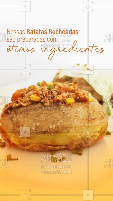 posts, legendas e frases de à la carte & self service, comidas variadas para whatsapp, instagram e facebook: Já conhece nossas batatas recheadas? ?❤️

#AhazouTaste #Gastronomia #BatataRecheada #Restaurante
